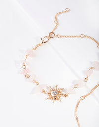 Gold Sun Pink Rose Quartz Stone Anklet - link has visual effect only