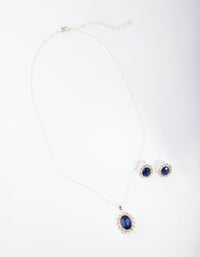 Silver Oval Blue Gem Jewellery Set - link has visual effect only