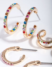 Gold Rainbow Diamante Stud Hoop Ear Stack - link has visual effect only