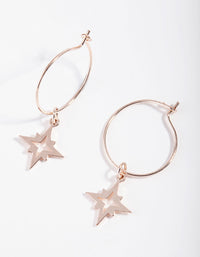 Rose Gold Fine Star Charm Hoop Earrings - link has visual effect only