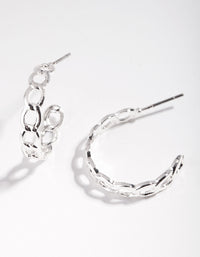 Silver Chain Link Hoop Earrings - link has visual effect only