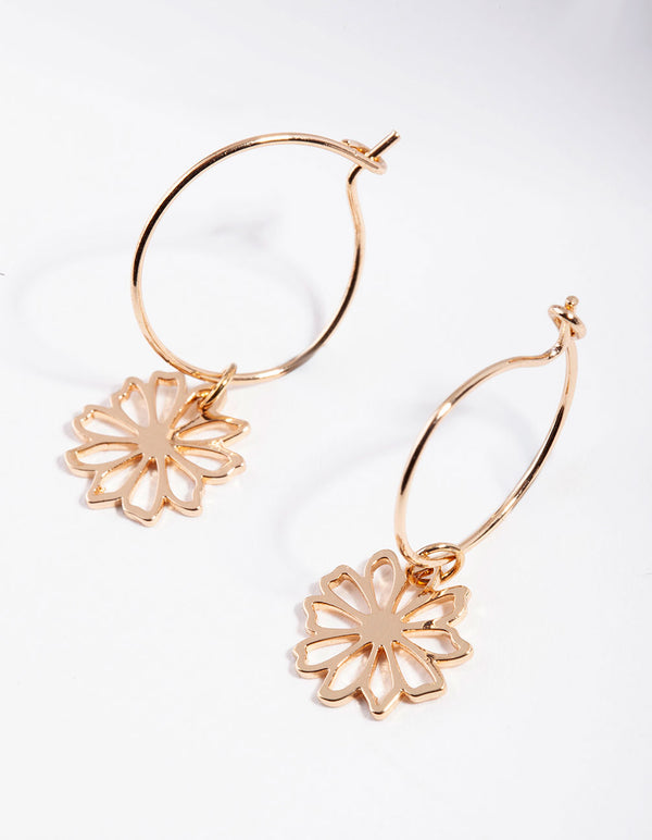 Gold Dainty Flower Hoop Earrings