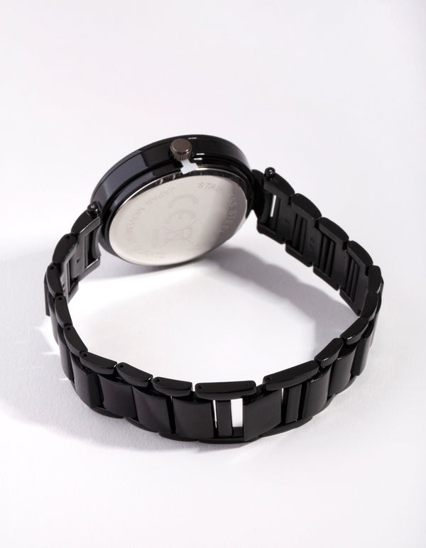 Black Diamante Link Strap Watch Lovisa