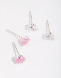 Sterling Silver Diamond Simulant & Cubic Zirconia Heart Stud Earring Pack - link has visual effect only