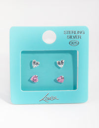 Sterling Silver Diamond Simulant & Cubic Zirconia Heart Stud Earring Pack - link has visual effect only