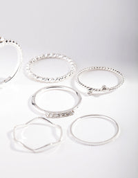 Silver Diamante Mixed Band Ring 6-Pack - link has visual effect only