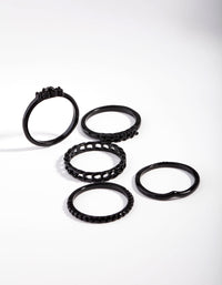 Black Diamante & Chain Ring 5-Pack - link has visual effect only