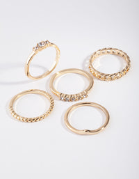 Gold Diamante & Chain Ring 5-Pack - link has visual effect only