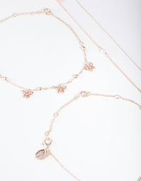 Rose Gold Butterfly Anklet & Bracelet 4 4-Pack Set - link has visual effect only