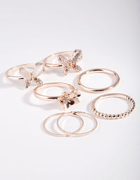 Rose Gold Butterfly & Flower Rings 7-Pack - link has visual effect only