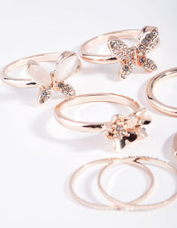 Rose Gold Butterfly & Flower Rings 7-Pack - link has visual effect only