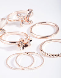 Rose Gold Butterfly & Flower Rings 7-Pack - link has visual effect only