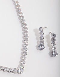 Diamond Simulant Tennis Earrings & Necklace Set - link has visual effect only