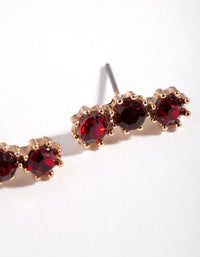 Gold Triple Red Stone Stud Earrings - link has visual effect only