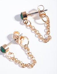 Gold Green Stone Chain Stud Earrings - link has visual effect only