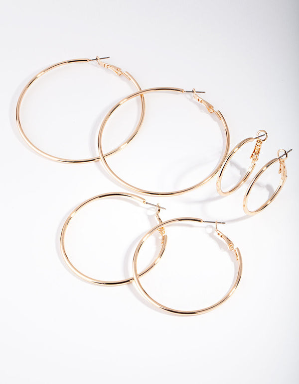 Gold Plated Plain Hoop Earring Pack