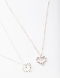 Mixed Metal Diamante Heart Necklace Pack - link has visual effect only