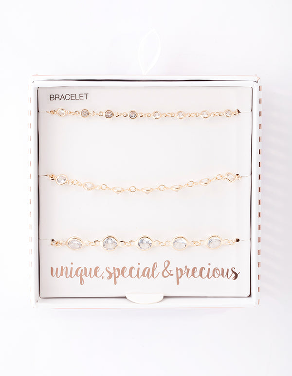 Gold Circle Diamante Bracelet Pack