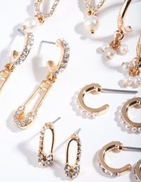 Gold Diamante Safety Pin Earring Pack - link has visual effect only