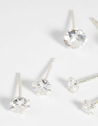 Sterling Silver Graduating Cubic Zirconia Stud Earring Pack - link has visual effect only