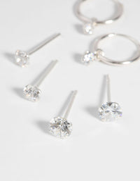 Sterling Silver Cubic Zirconia Stud & Hoop Earring Pack - link has visual effect only