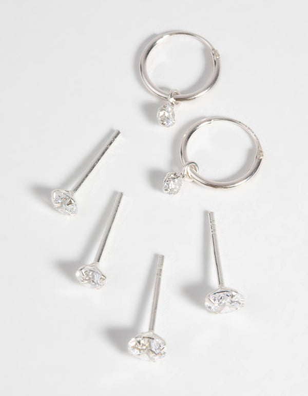 Sterling Silver Cubic Zirconia Stud & Hoop Earring Pack