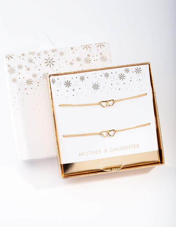 Gold Plated Sterling Silver Double Heart Bracelet Pack