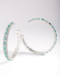 Rhodium Green Baguette Stone Centre Hoop Earrings - link has visual effect only