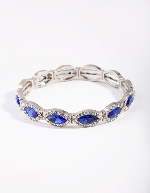 Silver Marquise Blue Diamante Stretch Bracelet