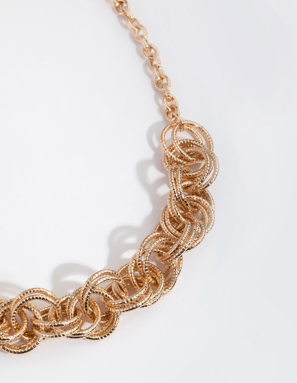 Gold Round Link Cluster Necklace