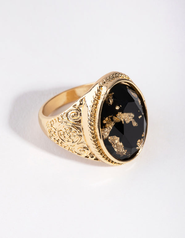 Gold Cabochon Gold Leaf Ring