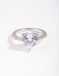 Rhodium Cubic Zirconia Heart Engagement Ring - link has visual effect only