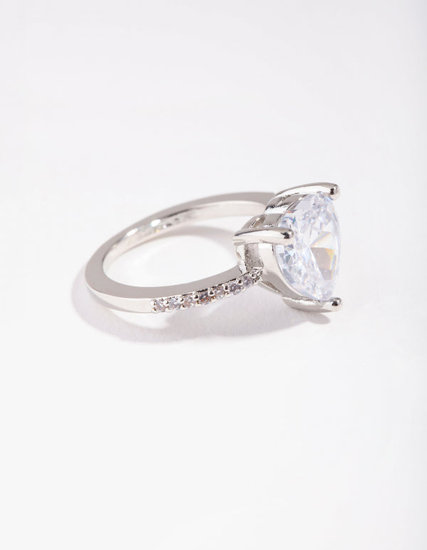 Rhodium Cubic Zirconia Heart Engagement Ring