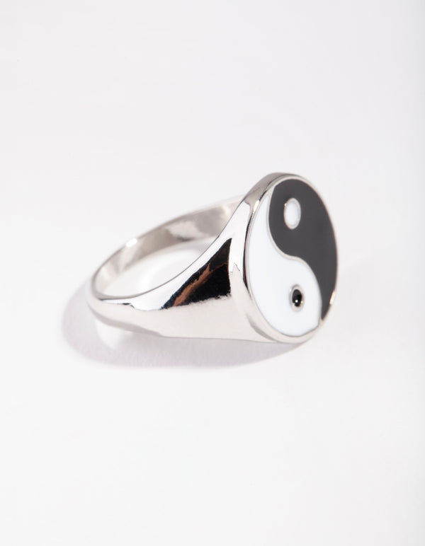 Rhodium Yin & Yang Signet Ring