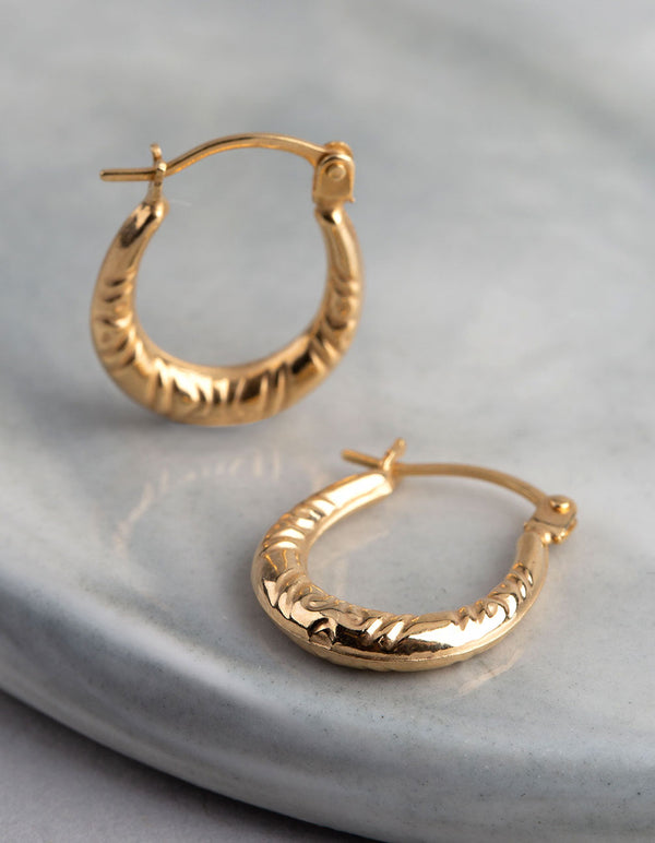 9ct Gold Diamond Cut Creole Hoop Earrings