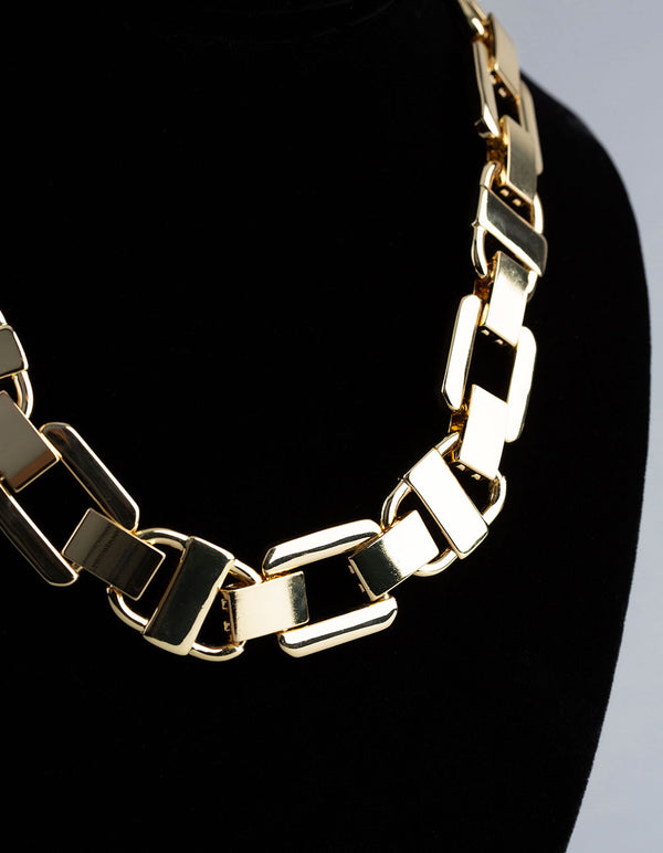 18ct Gold Plated Brass Statement Square Chain Link Collar Necklace