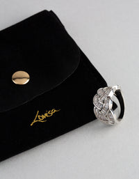 Rhodium Cubic Zirconia Baguette Stone Plaited Ring - link has visual effect only