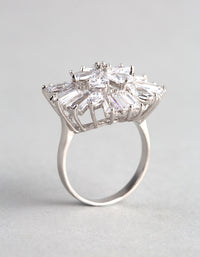 Rhodium Cubic Zirconia Statement Flower Burst Ring - link has visual effect only