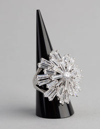 Rhodium Cubic Zirconia Statement Starbust Cocktail Ring - link has visual effect only