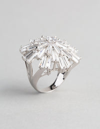 Rhodium Cubic Zirconia Statement Starbust Cocktail Ring - link has visual effect only