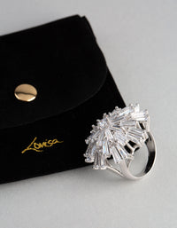 Rhodium Cubic Zirconia Statement Starbust Cocktail Ring - link has visual effect only