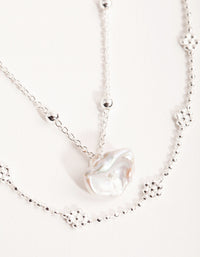 Silver Plated Mini Flower Ball & Pearl Drop Necklace - link has visual effect only