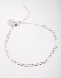 Silver Plated Thin Figaro Chain Bracelet - link has visual effect only