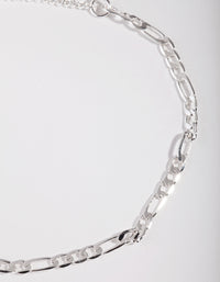 Silver Plated Thin Figaro Chain Bracelet - link has visual effect only