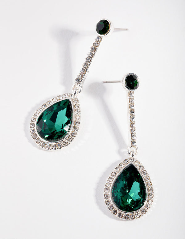 Silver Diamante Teardrop Earrings