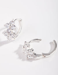 Silver Cubic Zirconia Double Flower Huggie Earrings - link has visual effect only