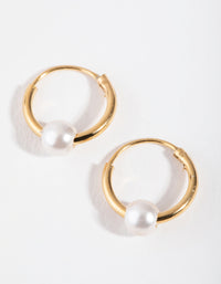 Gold Plated Sterling Silver Pearl Beaded Hoop Earrings - link has visual effect only