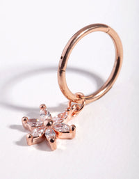 Rose Gold Surgical Steel Cubic Zirconia Flower Charm Belly Ring - link has visual effect only