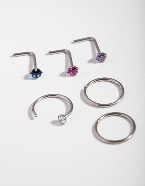 Rhodium Diamante Nose Piercing 6-Pack