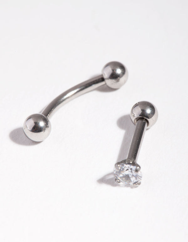 Surgical Steel  Ball & Cubic Zirconia Earring Pack